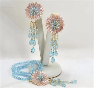 Parure En Oro 18 KT Margaritas Y Gotas De Topacio Azul -OGFR 05 - - Picture 1 of 3