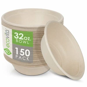 Cuencos de papel 100 % compostables [32 oz.] – 150 cuencos desechables ecológicos sin árbol - Imagen 1 de 7