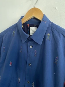 Camisa Paul Smith Para Hombre Mediana Azul Abotonada Manga Larga Personajes Italia - Imagen 1 de 18