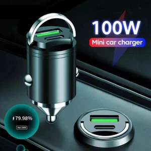30/100W Mini Car Charger Fast Charging Pull Invisible PD QC3.0 USB Ty D3P7 - Picture 1 of 20