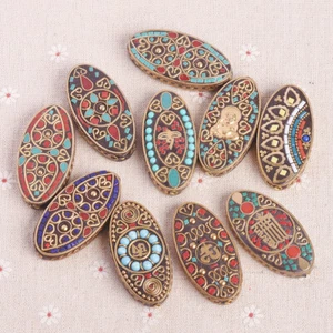 1pcs Oval 55x28mm Nepalese Tibetan Buddhist Brass Clay BBBeads For Jewelry Makin - Picture 1 of 13