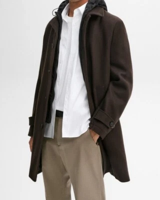 Massimo dutti brown Men's wool blend coat with hood detail Rrp £299.00 - Image 1 of 4