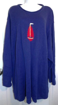 Excellent Blue QUACKER FACTORY Long Sleeve Nautical Theme Pullover - 3X - Image 1 of 2