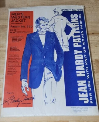 Jean Hardy Pattern MENS WESTERN JACKET #590 UNCUT Size 46-52 1974 Stanley Hostek - Image 1 of 2