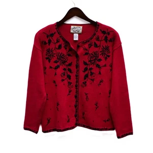 Heirloom Collectibles Small Vintage Cardigan Red Sweater Embroidered 90's Y2K - Picture 1 of 6
