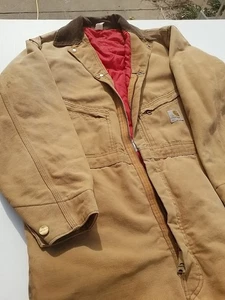 VTG CARHARTT Mens 46s 996QZ Quilted Insulated Duck Coveralls Jumpsuit USA Tan - Picture 1 of 16