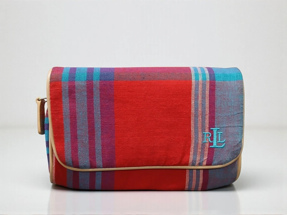 Ralph Lauren LRL розовый синий клетку молнии зеркало ткани косметичка женщин - Изображение 1 из 4