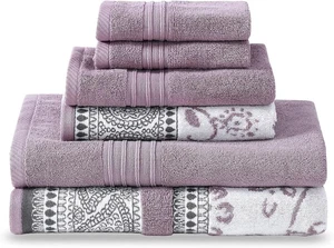 Modern Threads 6 Piece Set 2 Bath/Hand/WashCloth Yarn Dyed Solid Towel Orchid - Picture 1 of 9