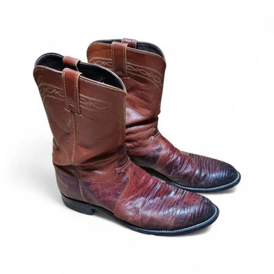 Мужские ковбойские сапоги Justin Exotic Lizard размер 9,5 D цвет коричневый с круглым носком - Изображение 1 из 4