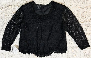 NWT Vintage Laurence Kazar Blouse Womens 3X Black Lace Beaded Sequins Formal Y2K - Picture 1 of 4