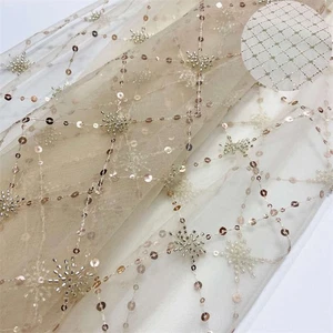 Champagne Applique Fabric Light Apricot Sequins Plaid Decor Mesh Tube Chessboard - Picture 1 of 14