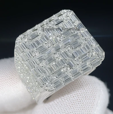 💍 Anel de noivado masculino de moissanita corte esmeralda 6,04 ct | Ouro branco 14K sólido 💎 - Imagem 1 de 4