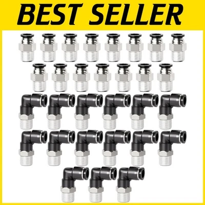 Professional-Grade 1/4" NPT Push-to-Connect Fittings - Elbow & Straight Combo - Image 1 of 4