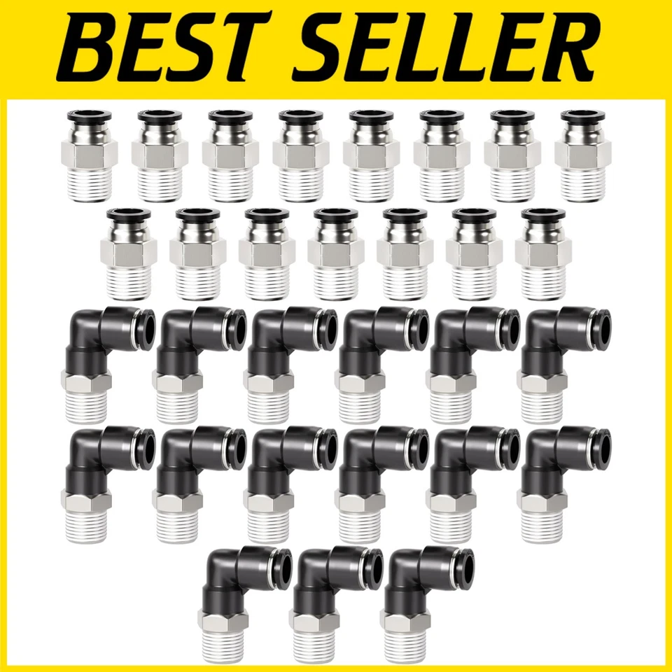 Professional-Grade 1/4" NPT Push-to-Connect Fittings - Elbow & Straight Combo - Image 1 of 4