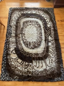 Danish Rya Shag Rug 100” X 66” Wool Vintage Mid Century Modern Abstract Flaws - Picture 1 of 17