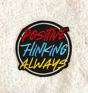 Positive Thinking Good Vibe Retro Word Neon Black Embroidered Iron On Sew Patch - Picture 1 of 1