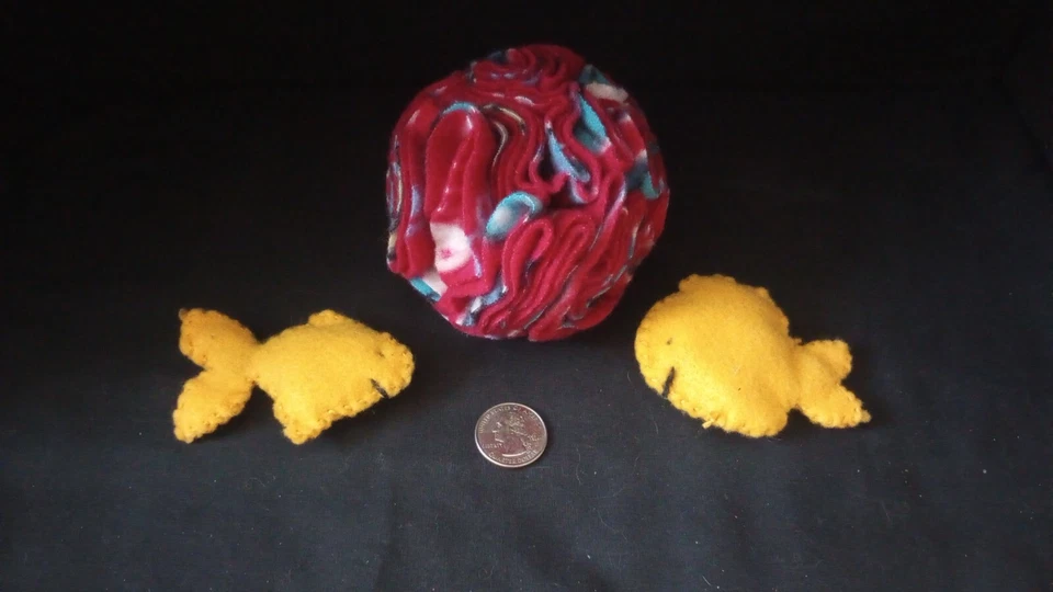 Handmade Cat Puzzle Ball Red/Blue and 2 Organic Catnip Fish Toys - Image 1 of 1