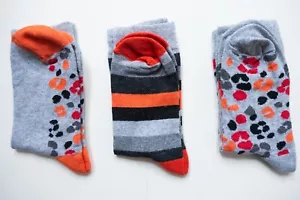 NEW Set of 3 Orange Grey Red Fun Animal Print Pattern Design Socks UK Size 3–6 - Picture 1 of 2