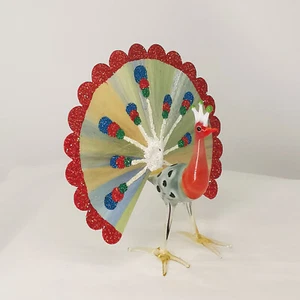 alter Christbaumschmuck Glas Pfau, Lauscha Glasschmuck aus Glasfaser - Bild 1 von 3