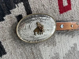Vintage B - K Silversmiths Silver Rodeo Belt Buckle Cowboy Worn - Picture 1 of 3
