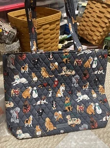 Vera Bradley Essential Holiday Grey Dog Dogs Tote NWT - Picture 1 of 6