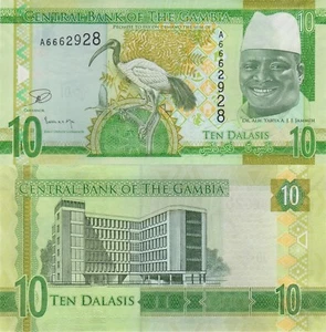Gambia 10 Dalasi (2015) - Sacred Ibis/President Jammeh/p32a, B230a UNC - Picture 1 of 3