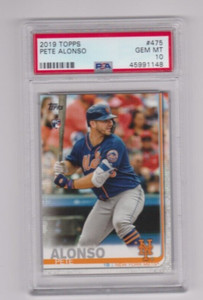 2019 Topps #475 Pete Alonso Rookie Card. Mets. Graded PSA 10
