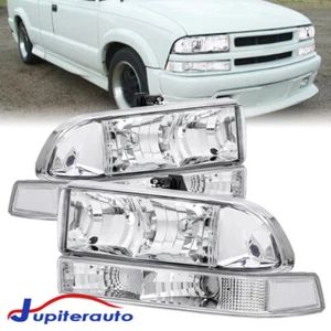 Left + Right Chrome Headlight & Bumper HeadLamp For 1998-2004 Chevy S10 Blazer - Foto 1 di 12