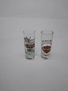 Harley Davidson Shot Glass Tall WISCONSIN Lot of 2 Manitowoc Peshtigo 2003 - Picture 1 of 6
