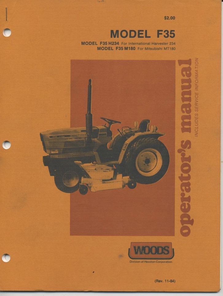 1984 -Woods Hesston- F35 Mower Tractor Operators Service Manual - Image 1 of 1