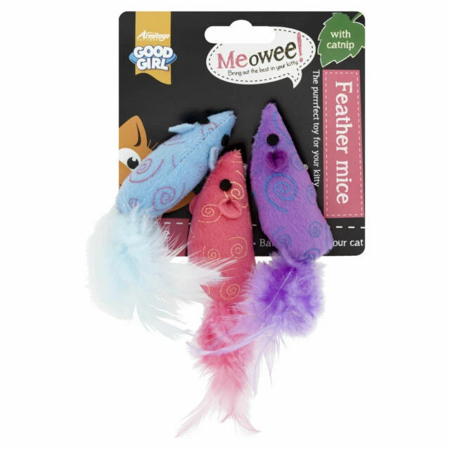 Good Girl Meowee Mice With Feathers (Pack of 3)