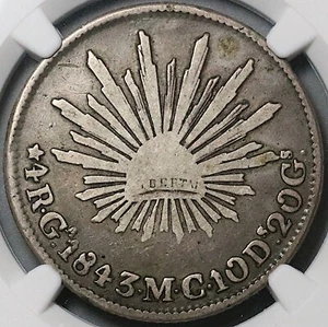 1843-Ga NGC F 12 Mexico 4 Reales Guadalajara Cap Rays Silver Coin  (22112503C) - Picture 1 of 6