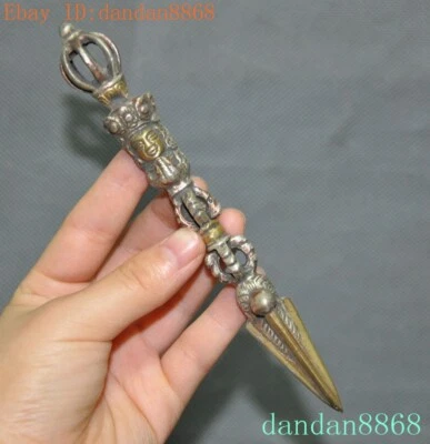 5.8" Budismo Tibetano Bronce Tara Cabeza Vajra Phurpa Daga Equipo Estatua Foto 1 de 4