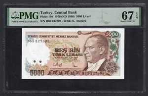 Turkey 5000 Lira 1970 (ND 1990) P198 Uncirculated Grade 67 - Picture 1 of 2