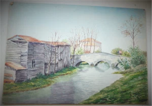E. BERAUD 1914 ?  AQUARELLE ANCIENNE MAISONS ET COURS D'EAU  - Picture 1 of 5