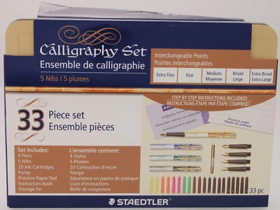 Juego de 33 piezas de caligrafía Staedtler - 4 bolígrafos - 5 plumillas - 20 cartuchos de tinta Foto 1 de 3
