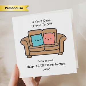 Personalised 3 Year Anniversary Card Leather Anniversary Gift Husband Wife Him - Picture 1 of 2