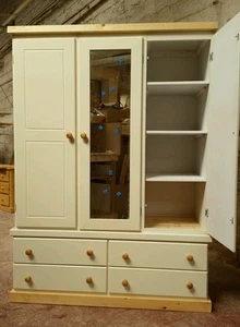 COUNTRY (IVORY) 4 DRAWER TRIPLE WARDROBE (MIRRORED) WITH SHELF NOT FLAT-PACK!!! - Picture 1 of 12