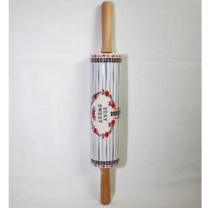 ANTHROPOLOGIE Handpainted Lucerne Rolling Pin Stay Sweet Floral Whte Blue New - Picture 1 of 8
