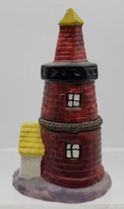 Estatuilla de faro de cerámica con bisagras vintage caja de baratijas muy limpia 4 3/4 in - Imagen 1 de 7