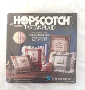 Hopscotch Tartan Plaid Cross Stitch Fabric Aida 14 15x15 Rose Gray Cream NIP - Picture 1 of 4