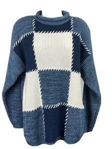 Suéter Spice of Life Mujer Mediano Vintage Manga Larga Azul Blanco Retazos - Imagen 1 de 11