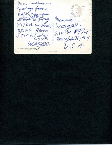 WEEGEE (ARTHUR FELLIG) HANDWRITTEN NOTE SIGNED TWICE ABOUT MOVIE ROLE, PHOTO Cover