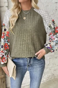 Bluse Weinberggrün Übergröße Blumen - Bild 1 von 17