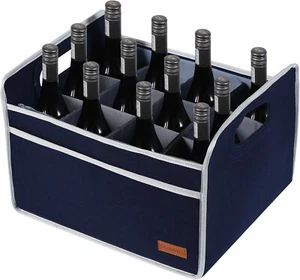 12 Bottle Wine Carrier, Thicken Felt Carry Case Collapsible Navy Blue  - Picture 1 of 8
