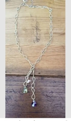 Ross Simons 18k Yellow gold/Sterling silver Amethyst-peridot Dangle necklace - Image 1 of 4