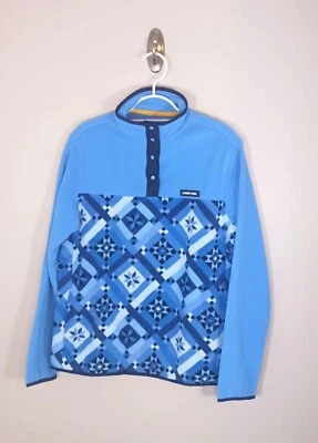 Pullover de lana a presión Lands End para niños chaqueta azul geométrica talla S 6-8 Foto 1 de 4