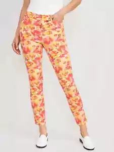 Old Navy High Rise Pixie Skinny Ankle Pants Womens 4 Yellow Floral Stretch NEW - Picture 1 of 6