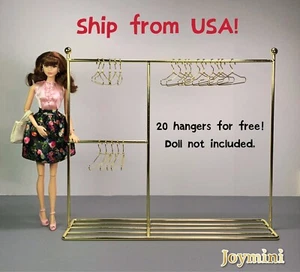 1/6 Dollhouse Golden Metal Stand / 20pcs Clothes Hanger Clothing Rack Furniture - Picture 1 of 6