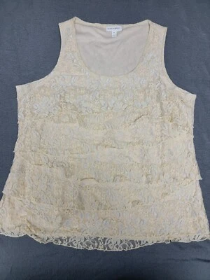 Regata feminina FASHION BUG XL renda forrada com babado bege amarelo fios de prata  - Imagem 1 de 4